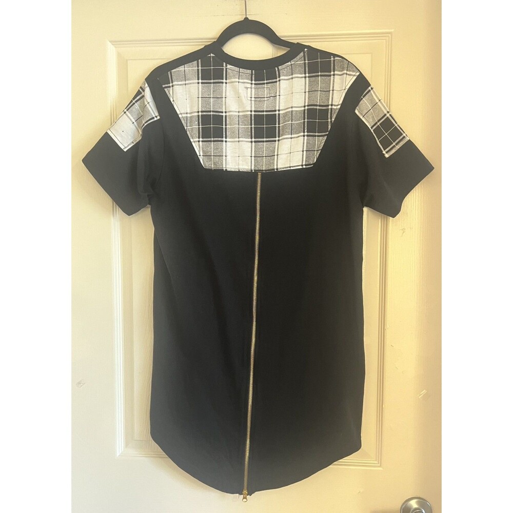 Rise As 1ne Womens XL T-Shirt Mini Dress Black Plaid Sleeve Side Zipper Hipster
